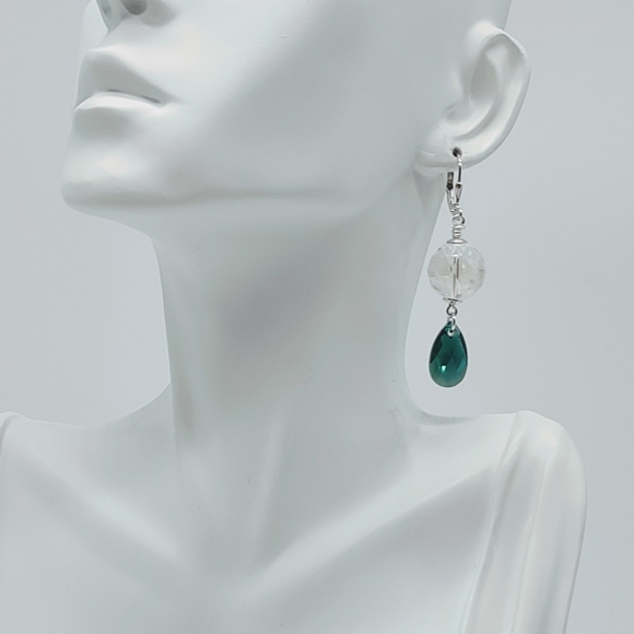 Sterling Silver Emerald Green Swarovski Crystal Dangle Earrings - Picture 7 of 7